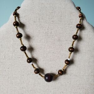 Chic Gold and Brown Beaded Necklace